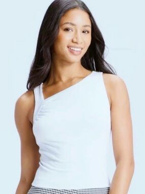 NWOT Wild Fable Asymmetrical Neck Fitted Tank Top Light Blue Ruched XS Spring